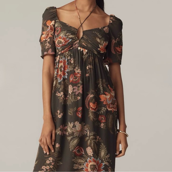 FARM Rio x Anthropologie Floral Midi Dress XS NWT Puff Sleeve Boho - Picture 2 of 12